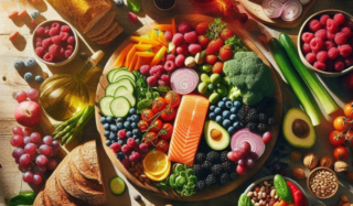 a colorful array of MIND diet foods arranged artfully.